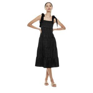 Alice + Olivia Cynthia Midi Dress Womens 4 Black Sleeveless Tie Shoulder Straps